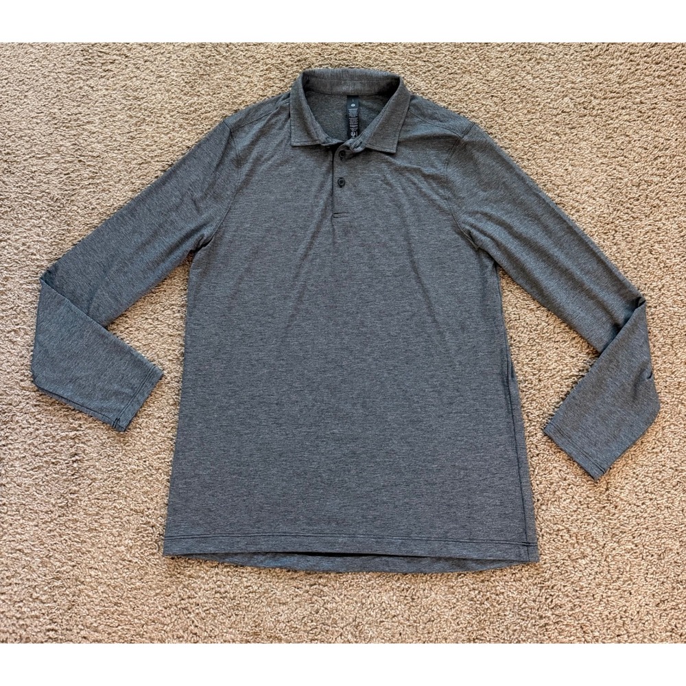 Lululemon Evolution Long Sleeve Polo Shirt Heathered Grey Mens Large LM3EQKS
